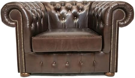 Chesterfield Sessel Klasse Leder | 2 bis 4 Wochen Lieferzeit (Cloudy Dark Braun)