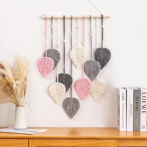 Image of Nostrae by Ekhasa Macrame Wall Hanging Leaves | Boho Wall Hanging Big Size | Handmade Macrame Wall Decor for Bedroom, Living Room, Balcony & Nursery | Boho Theme Home Decor Tapestry