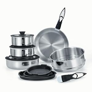 ROYDX Stainless Steel Cookware Set – Pots and Pans Set with Removable Handles, Use on Gas Electric Induction Oven, Suitable for Home, RV, Boat, Camping, Space Saving (PFOS, PFOA, PTFE Free)