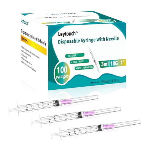 100 Pack 3ml Syringes with Needle, 18 Ga 1.0 inch Needle Luer Lock Syringe, Individually Packaged