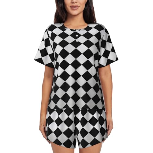 Pyjama court femme manches courtes et short à pois noir et blanc