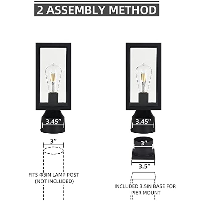 Outdoor Post Light,Waterproof Cast Aluminium Lamp Post Light Fixture,Post Lantern with Pier Mount Base,Matte Black,13.8'',Suitable for Garden,Yard or Driveway,etc