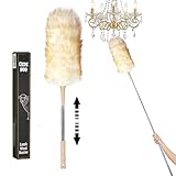 Cedenoo Lambswool Duster, Extendable Long Handle 55 Inch, Flexible, Washable Reusable Natural Dusters for High Ceilings, Wall, Ceiling Fans, Blinds, Furniture