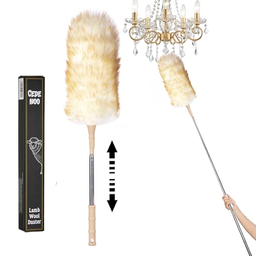 Cedenoo Lambswool Duster Extendable 2255 Inch Natural Wool Duster with Flexible Head for Ceilings Furniture Blinds Electronics Washable Reusable