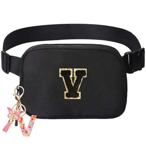 Image of Belt Bag for Girls Gifts - Birthday Gifts for Teenager, Personalized Gifts for Mom Freind Sister Teacher, Graduation GiftsInitial Crossbody Bag Belt Bag for Women Black V