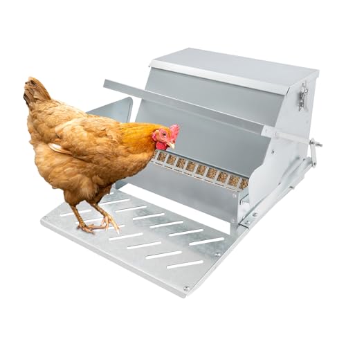 Lemoeyes Automatic Chicken Feeder, 25lbs Capacity Poultry Trough Feeds 6-12 Fowl Up to 7 Days, Galvanized Steel for Chickens Pheasants or Roosters