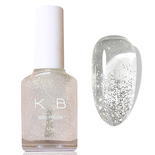 Virellay Nagellack Klar Glitzer, Glitzer Nagellack Durchsichtig Ohne UV Lampe, Langanhaltender Schnelltrocknender für Frauen DIY, 12 ML (Transparent Glitzer, 12 ML)