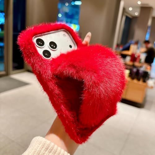 Miagon - Bonita funda de piel sintética para iPhone 6S/6, funda de felpa mullida para invierno, cálida, suave, hecha a mano, encantadora funda 3D esponjosa para mujeres y niñas, color rojo