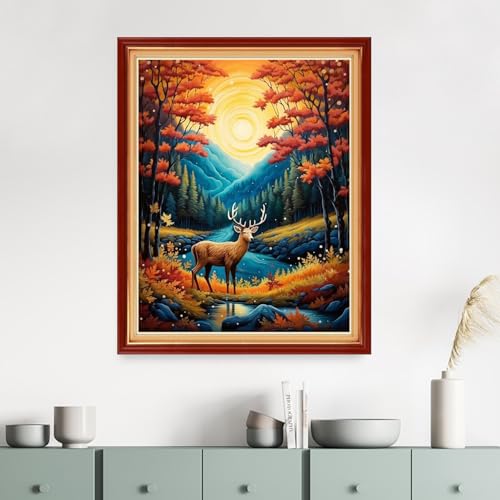 Image of Dimensean Stamped Cross Stitch Kits Full Range of Embroidery Patterns Starter Kits for Beginners Adult DIY Cross Stitches Needlepoint Kits 11CT-Night Elk 16x20 inch