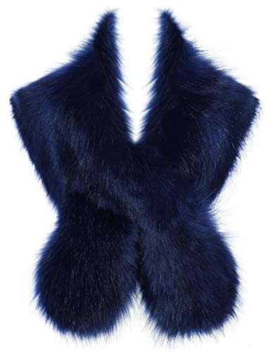 BABEYOND Womens Faux Fur Collar Shawl Faux Fur Scarf Wrap Evening Cape for Winter Coat 47.2" (Blue)