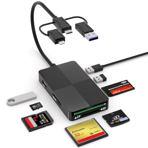 Adaptador Memory Stick Pro Duo con 3 puertos USB adicionales, soporta lectura simultánea de 5 tarjetas MS/TF/XD/CF/SD lector de tarjetas adaptador de cámara digital para iPhone 17/16/15/PC