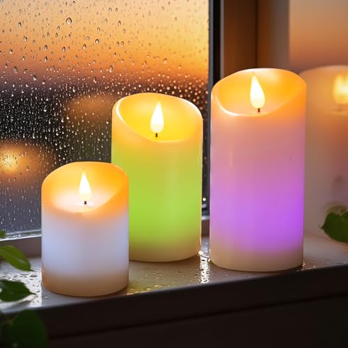 Rechargeable Colored Candles with Remote - LED Pillar Candles with USB Charging Cable, 3D Realistic Flame, Real Wax Flameless Candles for Christmas Decor and Romantic Home Decor – 4" 5" 6" H, 2.95" D by Tidomate - Used condition - Image 2