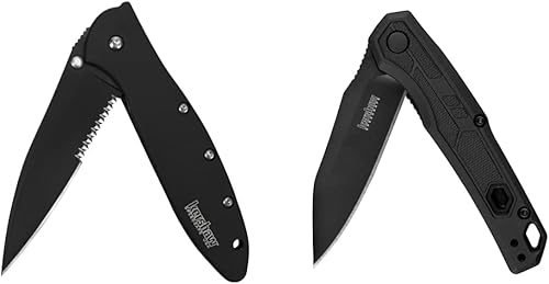 Kershaw Cuchillo de bolsillo dentado negro hoja de acero 14C28N parcialmente dentada de 3 pulgadas y cuchillo de bolsillo táctico plegable Appa,