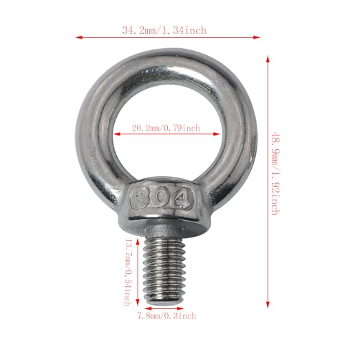 Image of 6PCS Screw Eye Bolts Stainless Steel Ring Eye Bolt Screw Eyebolt Stainless Steel Heavy Duty Eye Bolt with Nuts Male Screw Thread Ring Shoulder Eye Bolts for Straps Swing Chair, M8