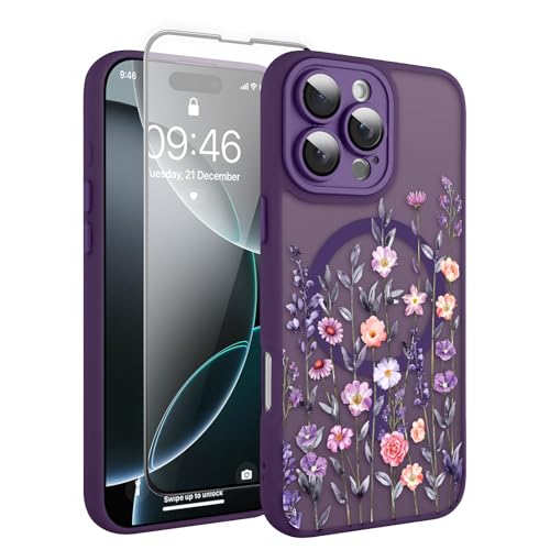 Coque iPhone 16 Pro Max fleurie violette idéale pour sorties et quotidien