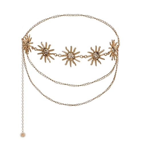 Sun Chain Belt for Women - Boho Cowgirl Waist Belt with Sun Concho Detail, Adjustable Sun Belt Chain for Jeans & Trousers