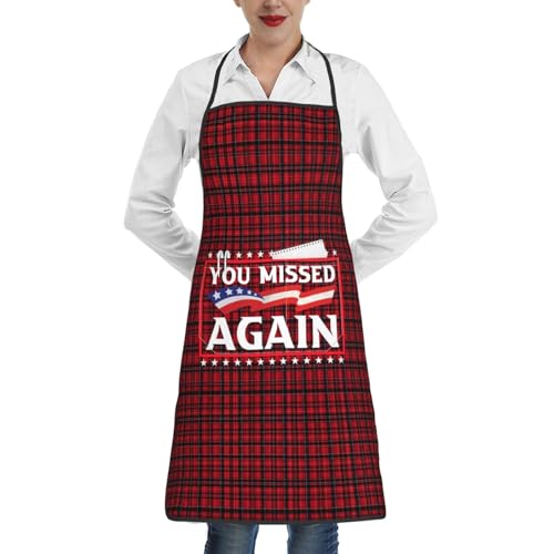 nopicsn You Missed Again Apron for cooking with Pockets Women Men Kitchen Chef Funny Aprons