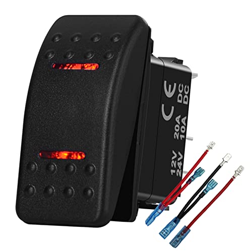 Image of Marine Boat Button Rocker Switch 5P ON-Off SPST Dual RED Led Light Bar Switch with Jumper Wire Set 12V 24V for Car Vehicle Tractor UTV SUV