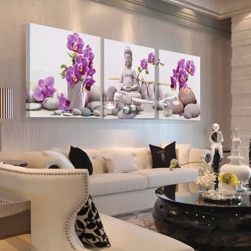 Affiches murales Bouddha salon fleurs violettes toile 65 x 65 cm