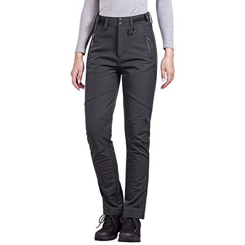 FREE SOLDIER Women's Outdoor Fleece Lined Softshell Snow Ski Pants Waterproof Windproof Lightweight Hiking Cargo Nylon Pants (Dark Gray 29W x 32L)