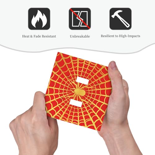Decorative Switch Plate Covers Red Background with Golden Spiderweb Spider 2 Gang Light Switch Cover Plate Unique Double Toggle Wall Plate Light Switch Covers for Home Decor