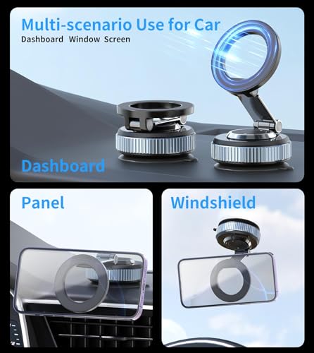 Image of Gahenwo Vacuum Magnetic Car Phone Holder Stand, 360 Adjustable, Foldable for Magsafe & Android