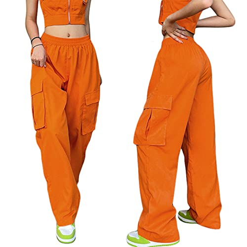 Amuver Women Y2K Low Waist Baggy Cargo Pants Straight Fit Drawstring Strap Wide Leg Pants Casual Streetwear Trousers4
