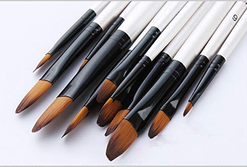 Pincel de artista-12Pcs Nylon Hair Filbert Flat Tipped Paint Brushes Set Abedul Mango Largo para Acuarela, acrílico y Pintura de Revestimiento Cover