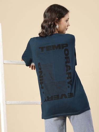 Image of Rigo Back Printed Half Sleeves Round Neck Oversized T-Shirt for Women | Drop Shoulder T-Shirt for Women | Loose Baggy Fit T-Shirt for Women /Girls