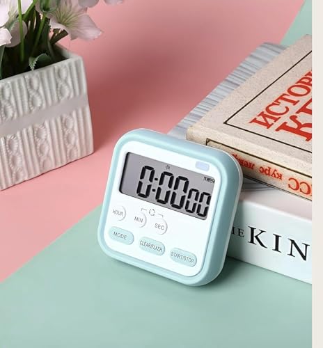 Image of Digital Kitchen Timer and Stopwatch with Large LCD Display, Loud Alarm, Retractable Stand, Green, 1 Piece