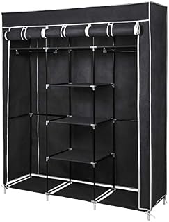 Meerveil Wardrobe, Wardrobes for Bedroom, Canvas Wardrobe, Storage Organizer for Clothes, Portable Wardrobe with 2 Clothes Rails, 175 x 150 x 45 cm (Black)