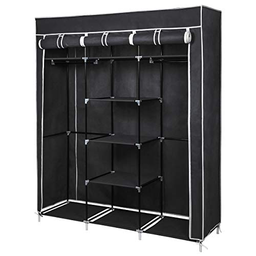 Meerveil Armoire en Tissu Penderie de Vêtement en Toile Mobilier de Chambre Rangement de Vêtements Double Tringles à Vêtements 150 * 45 * 175cm Noir