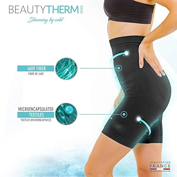BEAUTYTHERM - Legging Corto Cintura Alta Anticelulitis Mujer - Faja Adelgazante Vientre Plano - Acción Adelgazamiento y Efecto Push Up - Tecnología Francesa Cosméto Jade
