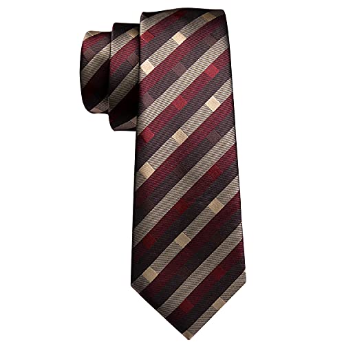 Image of Barry.Wang Mens Tie Set Plaid Check Neckties Formal Business Wedding Luxury Pocket Square Cufflinks
