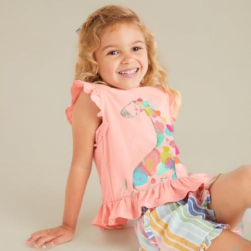 Image of Toddler Baby Girl Short Sleeve Giraffe T-Shirt Ruffle Sleeve Cotton Unicorn Tank Tops Tee