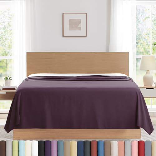 Oversized King Size Flat Sheet Only 132x110 Microfiber Flat Sheet Purple