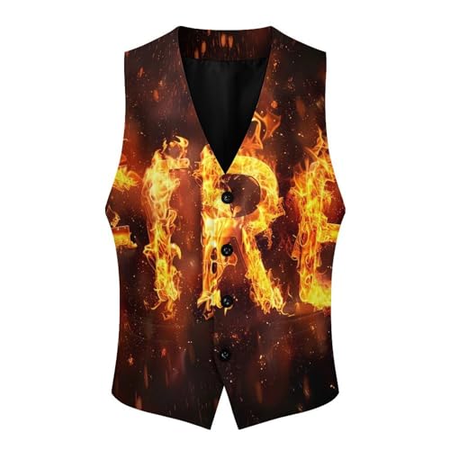 Funny Fire Men's Suit Vest Waistcoat Vests Formal Dress with 2 Pockets for Business Casual Tuxedo3
