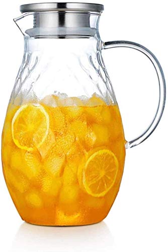 GHJA Jarra de Agua Jarra de Vidrio con Tapa Helada y Mango Jarra de Vidrio Resistente al Calor para t�/Agua fr�a y Caliente Hielo Vino Caf� Leche y Jugo Borosilicato Jarra de Bebida con Pico Ta
