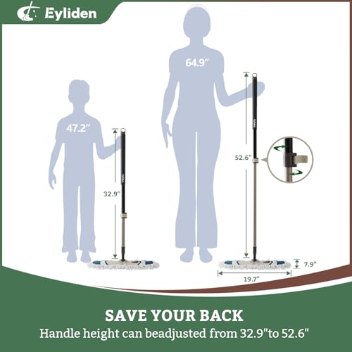 Eyliden Dust Mop with Reusable Washable Pads - One-Touch Pad Release, Height Adjustable Handle, Total 2 Mop Cloths, Wet Dry Mops for Floor Cleaning, Hardwood, Laminate, Tile Floor Push Dust Broom by Eyliden - Image 7