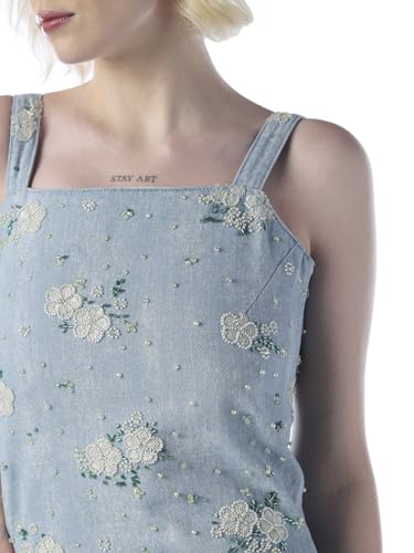 Image of ONLY Women Embroidered Embellished Denim Mini Dress