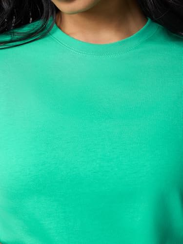 Image of The Souled Store Casual Classics: Women and Girls Short Sleeves Spread Collar Solid Cotton Regular Fit Breathable Lightweight Trendy Everyday T-Shirt