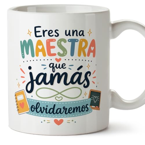 Mugffins mug cadeau maîtresse école maternelle avec texte Eres una maestra que jamás olvidaremos en Espagnol | céramique 330 ml 11 oz | Infantil v3