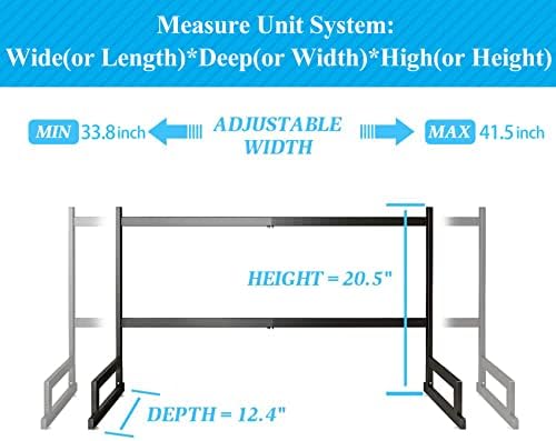 SNTD Over The Sink Dish Drying Rack, 2-Tier Kitchen Counter Dish Drainer Rack Adjustable (33.8 to 41.5 inch), Expandable Dish Drying Rack with Fruit Basket Utensil Holder Sink Caddy Metal Hook, Black