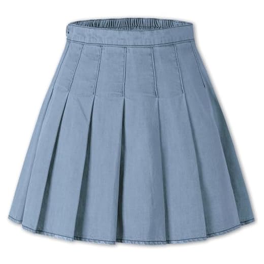 SANGTREE Denim Pleated Skirt, Jean Mini Skirt for Girls, A-line High Elastic Waist for Kids Girl, Light Denim Blue, 2-3T