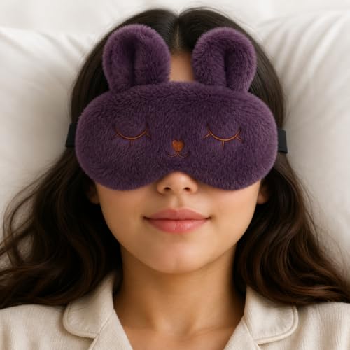 Image of Jenna Bunny Fur Sleep Eye Mask | Ultra Soft Plush Eye Cover for Comfortable Sleep, Travel & Relaxation (Purple, Free Size)