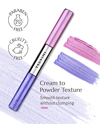 Tsuvimi New 2 In 1 Eyeshadow Stick, High Pigmented Cream To Powder Eyeshadow, No Crease, Long Lasting, Blendable, Water And Oil Resistant, Easy To Use (Shimmer Pink And Violet) #TOP1