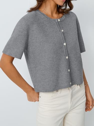 Image of LILLUSORY Short Sleeve Cardigan Sweaters for Women | Cropped Button Up, Summer 2026 Outfits, Y2K Fashion, Lightweight Knit, Versatile layering for work, casual & going out