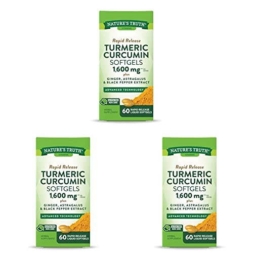 Nature's Truth Turmeric Curcumin 10Mg | Softgel Capsules | With Ginger, Astragalus, Black Pepper Extract | Non-Gmo, Gluten Free Supplement | By Assorted 60 Count (Pack Of 3) #TOP14
