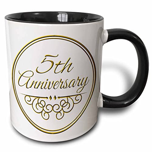 3dRose 5th Anniversary Gold Text Five Years 11oz Two-Tone Black Mug