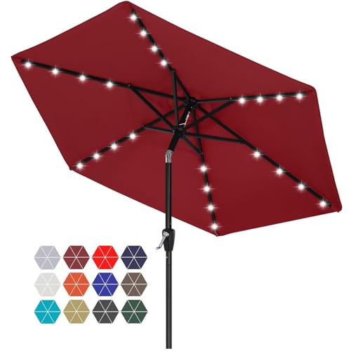 Image of ABCCANOPY Durable Solar Led Patio Umbrellas with 24LED Lights 7.5FT with 6 Sturdy Ribs (Burgundy)